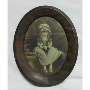 Vintage ‘Cherry Ripe’ Print Litho John Everett Millais Oval Wood Frame 10" x 8"